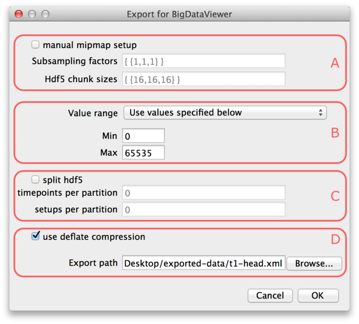BigDataViewer export ImageJ stack as XML/HDF5 dialog