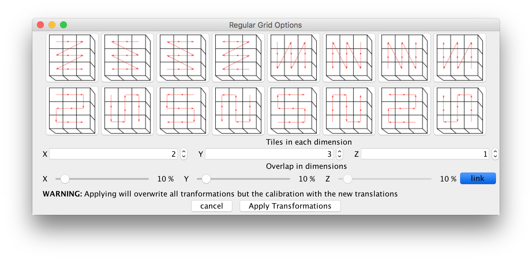 Interactive grid alignment window.