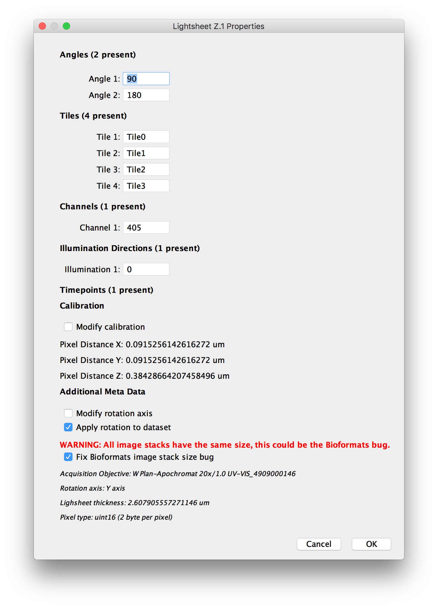 Step 2: Reviewing metadata detected in CZI-dataset.