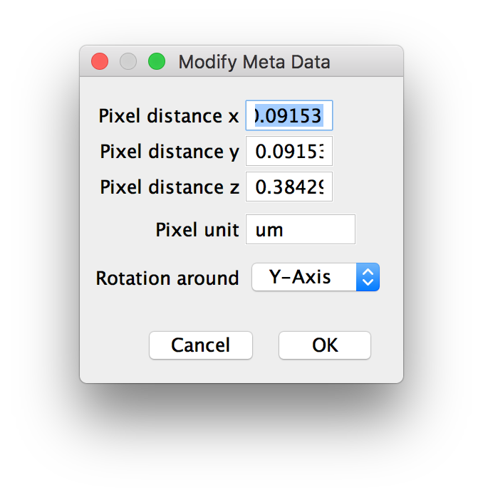 Step 3: Modifying calibration and rotation axis.