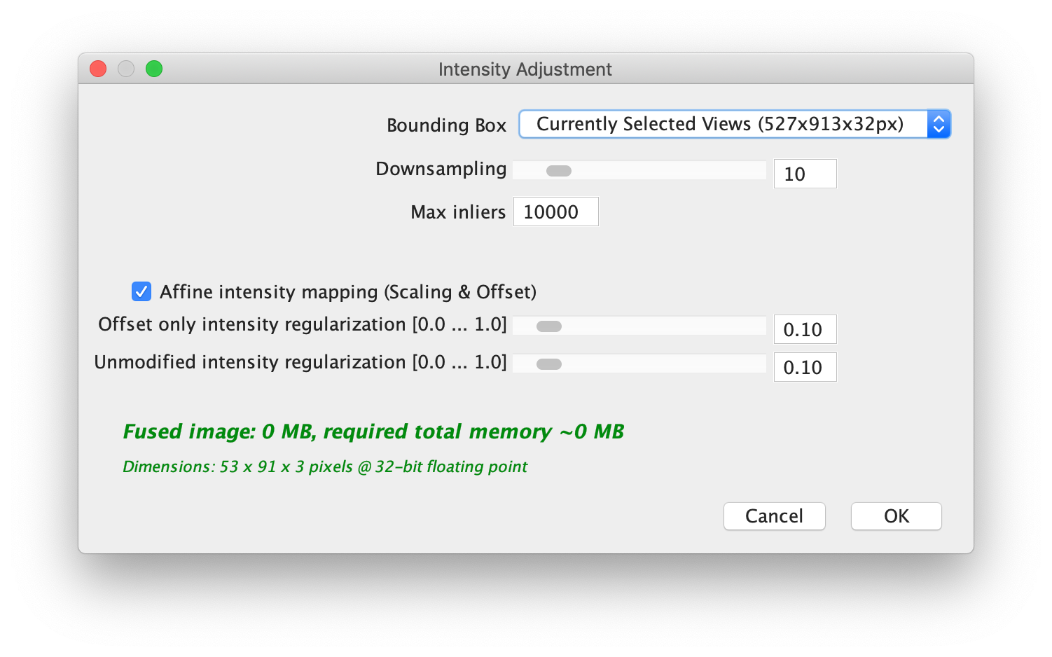 Intensity adjustment dialog