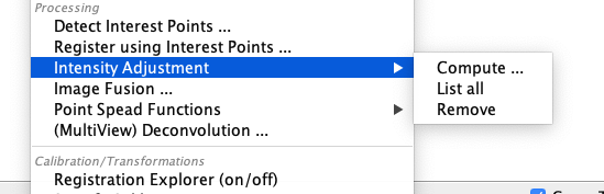 Intensity adjustment menu