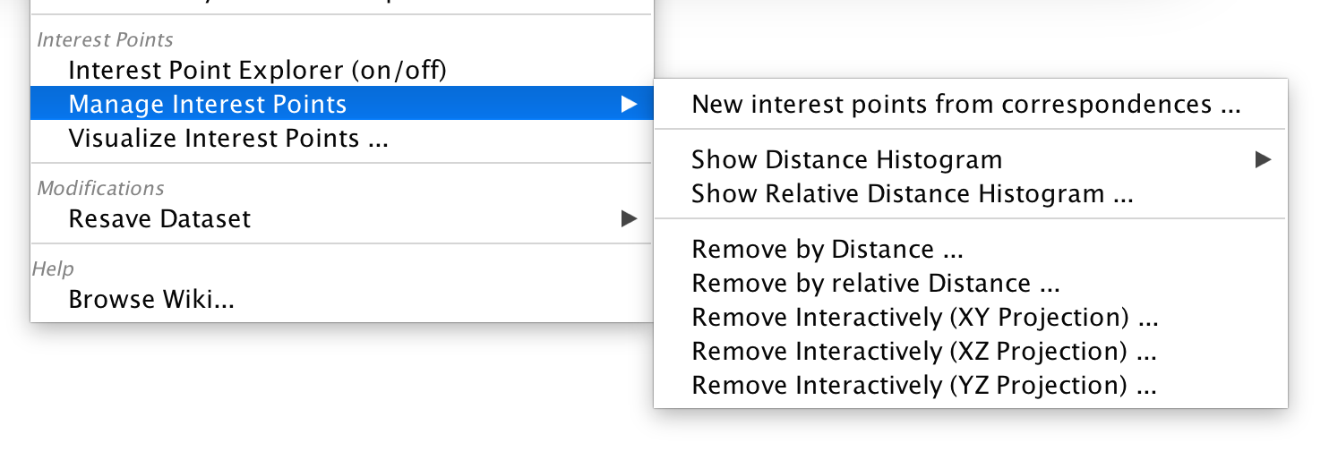 BigStitcher interest points menu