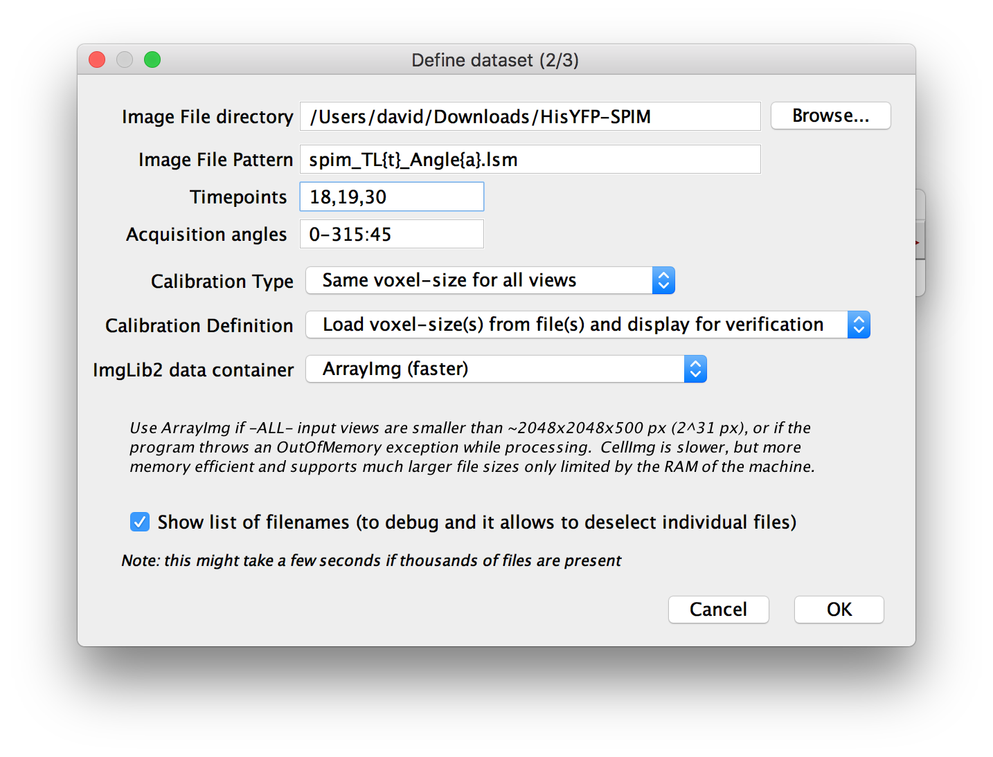 Step 2: Defining file pattern and additional options.