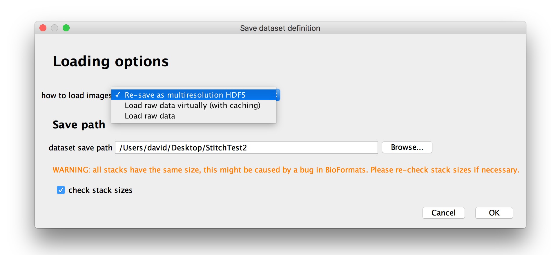 Options for loading or re-saving the dataset.