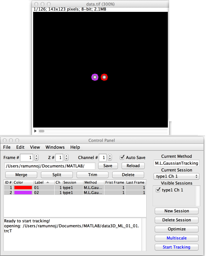 LLTT tracked objects shown as circles in main window