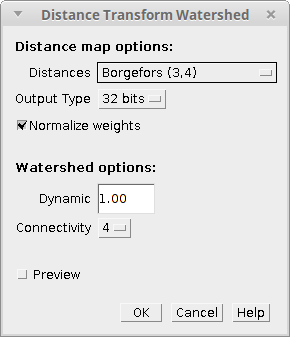 Distance transform watershed 2d menu