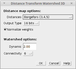 Distance transform watershed 3d menu