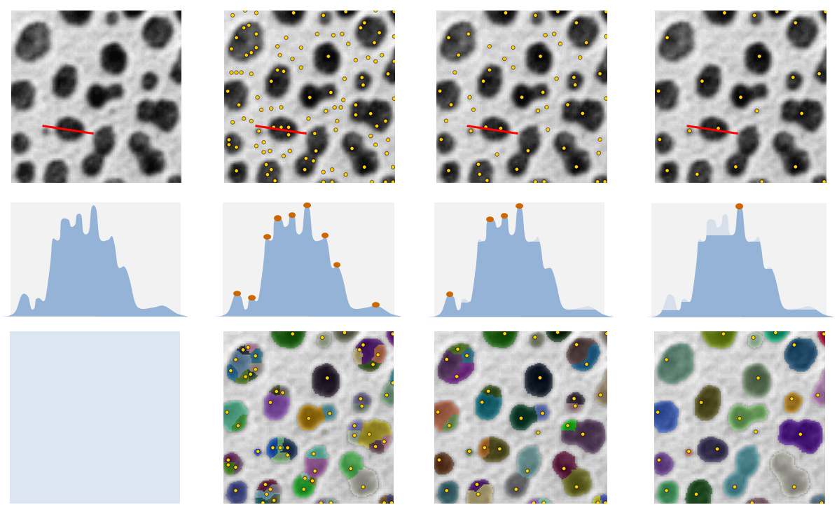 H-Maxima detection and H-Watershed segmentation for different H values