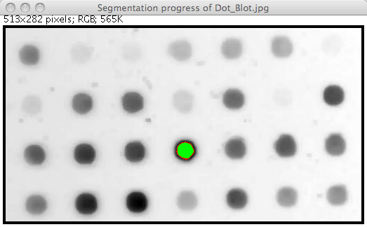 Fast Marching segmentation progress with green segmented points