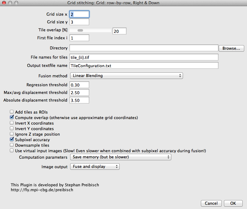 Shows the main dialog for the grid stitching.