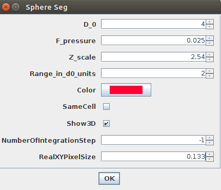 LimeSeg Sphere Seg parameters for vesicle demo