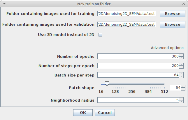 N2V train on folder parameters
