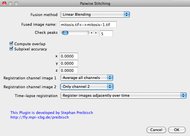 Shows the Pairwise Stitching dialog.
