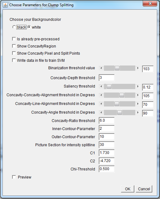 Robust Clump Splitting parameters dialog