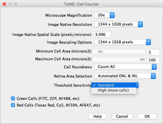 **Threshold Sensitivity**: Select the threshold protocol for cell counting.