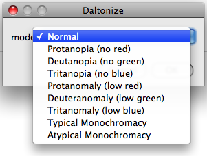 Simulate color blindness dialog
