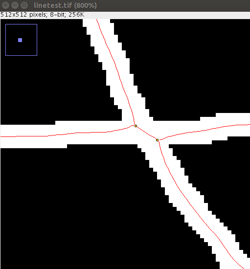 Ridge detection with higher sigma (3.0) showing real junction points