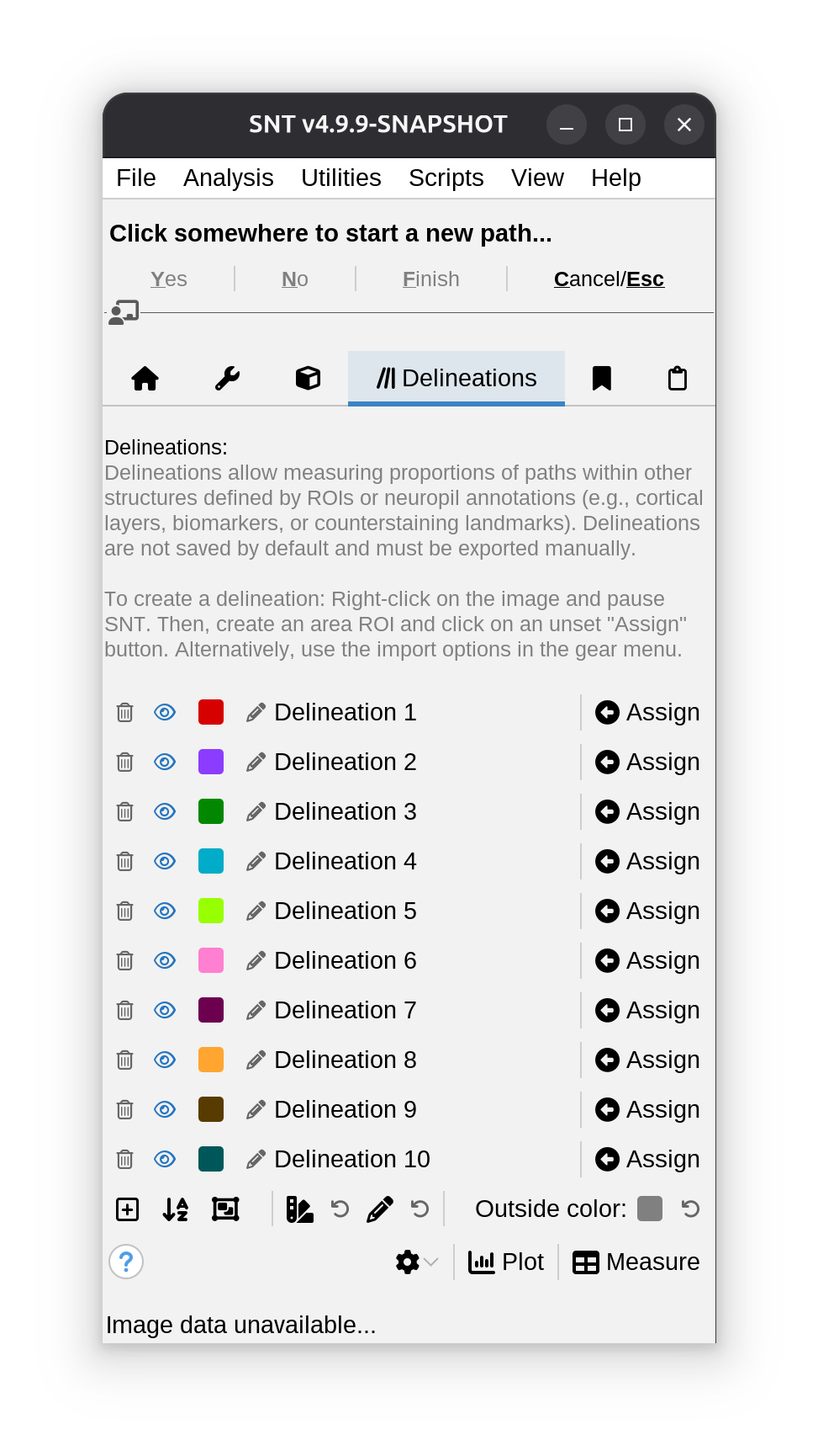Delineations tab