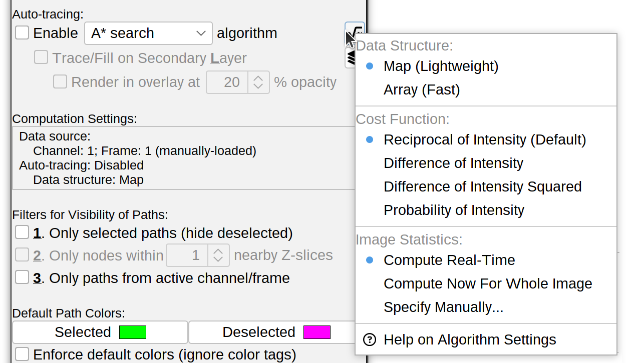 Interactive-tracing options Interactive-tracing options