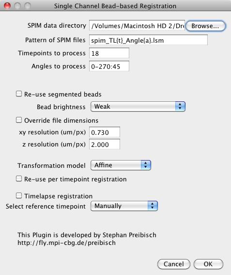 Shows the dialog for the bead-based registration