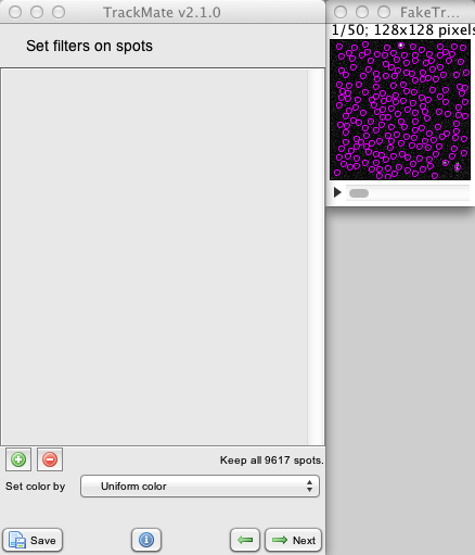 TrackMate spot filtering panel