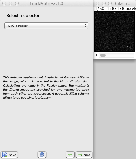 TrackMate detector selection panel