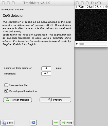 TrackMate detector configuration panel