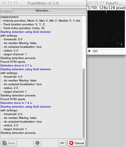 TrackMate detection progress log panel