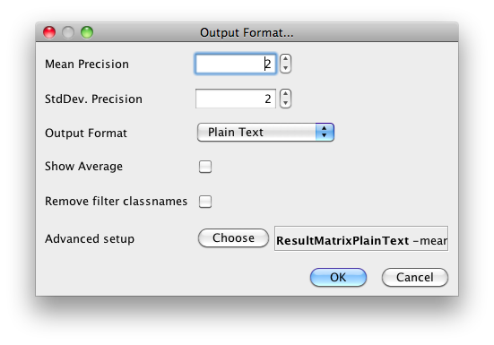 WEKA Experimenter output format precision dialog