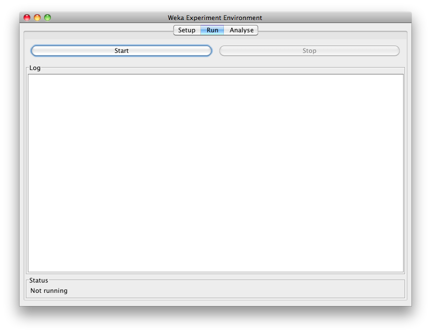 WEKA Experimenter initial run configuration