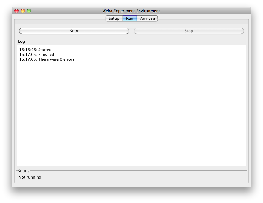 WEKA Experimenter running with results in log