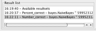 WEKA Experimenter result list analysis panel