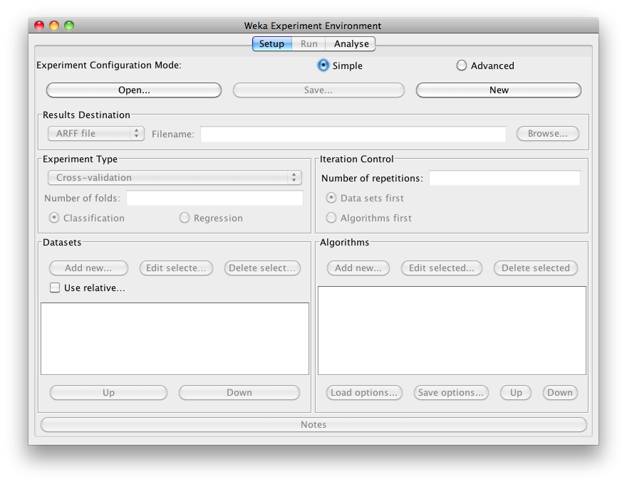 WEKA Experiment Environment GUI