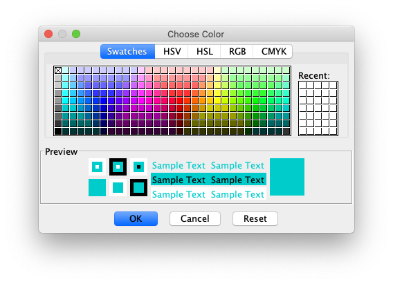 Dialog displayed by right-clicking on the *Add to class* buttons to select a new color for that class