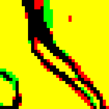 Example of the topology-preserving warping of one (binary) source image onto a target one.