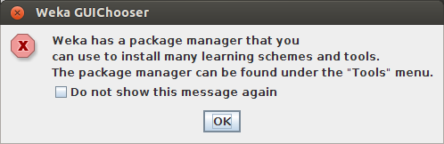 Weka gui chooser package warning ubuntu