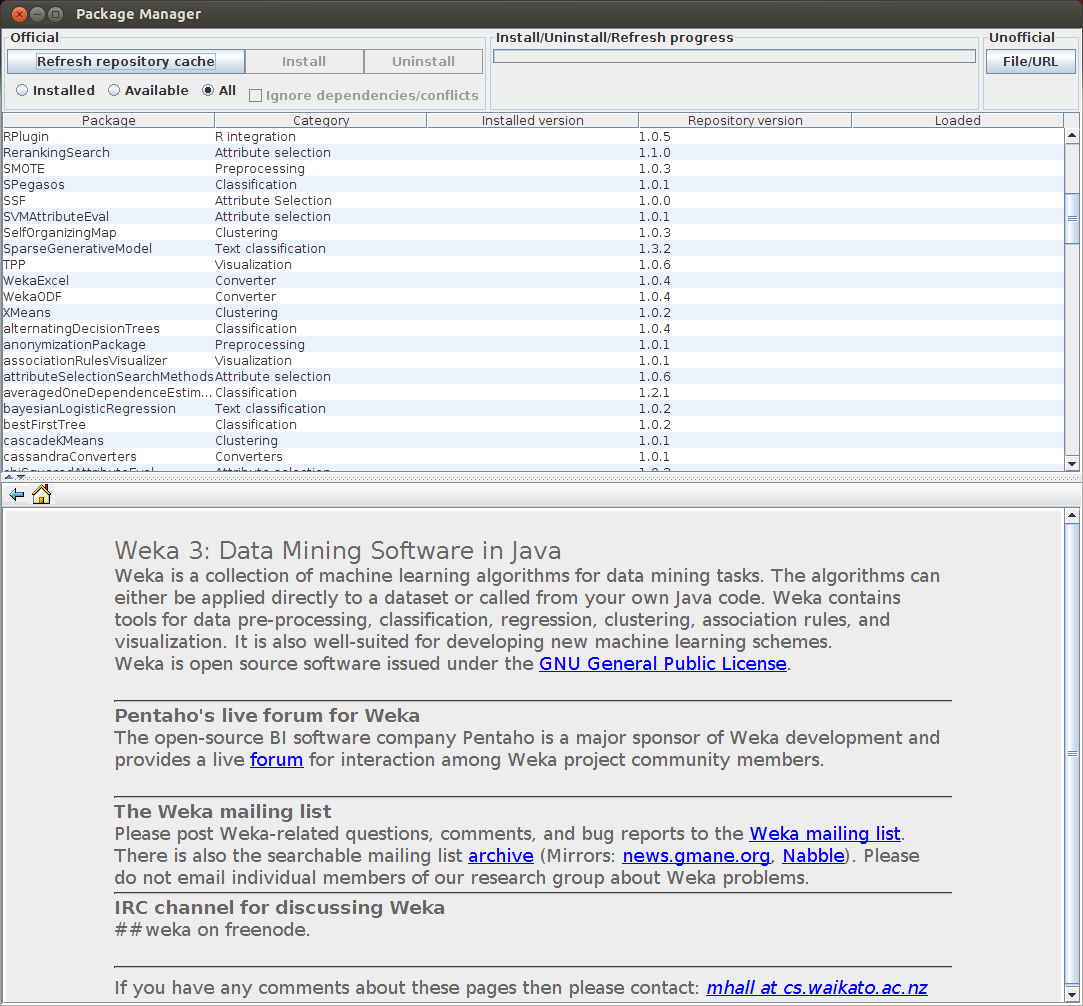 Weka package manager window