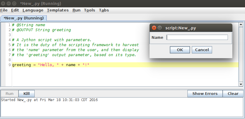 Script parameters dialog