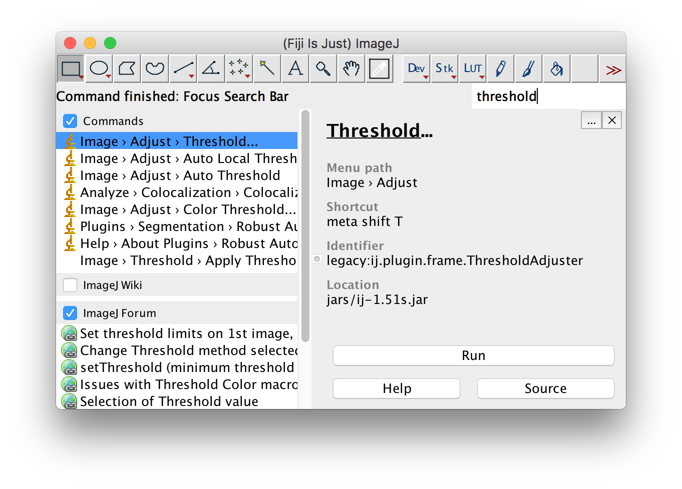 ImageJ2 integrated search bar